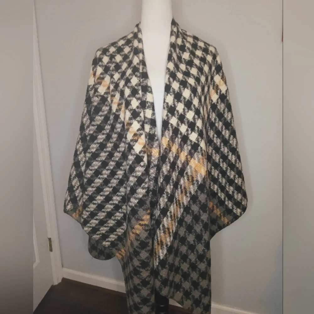 Styline Houndstooth Open Front Poncho